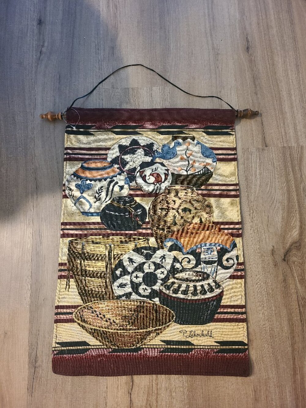 P. Lehmkuhl Native American Woven Panel Tapestry Wall Hanging Pottery Design